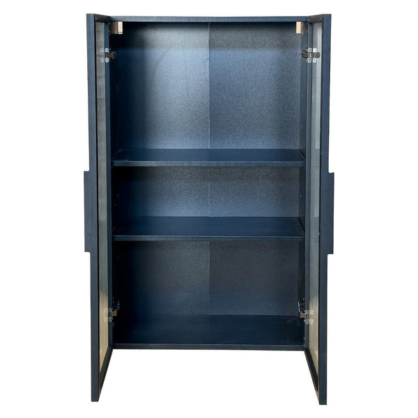 English Elm Wall Mounted Glass Door Cabinet Black Metal Frame Modern Storage for Bath or Kitchen W331P382347