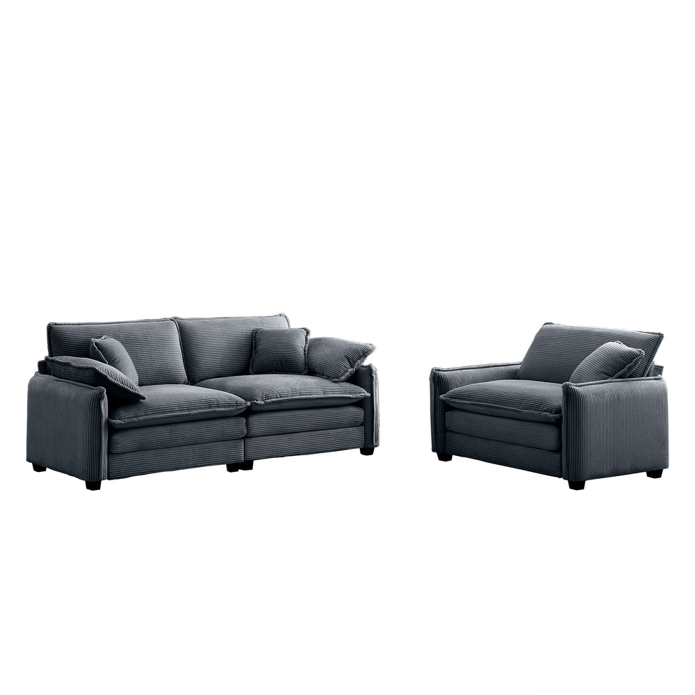 English Elm Modern Two-Piece Sofa Set In Grey Corduroy - Stylish Comfort For Small Living Spaces & Apartments W714S00749