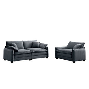 English Elm Modern Two-Piece Sofa Set In Grey Corduroy - Stylish Comfort For Small Living Spaces & Apartments W714S00749