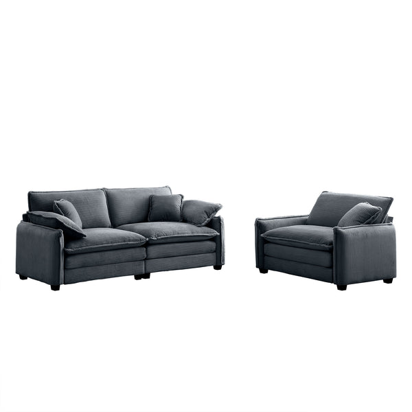 English Elm Modern Two-Piece Sofa Set In Grey Corduroy - Stylish Comfort For Small Living Spaces & Apartments W714S00749
