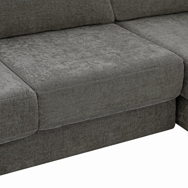 English Elm L-shaped Chenille Sectional Sofa with Deep Modular Seating and Layered Cushion Comfort Dark Grey N763S000090R