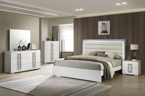 English Elm Olivia Contemporary 5-Piece Full Bedroom Set With Led Headboard & Ample Storage In White Finish B009S01759