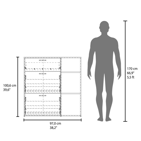 English Elm Showie 3-Door Shoe Rack with Drawer, Compact 23.6" Black Storage Cabinet with Bench Top for Entryway Decor B070P363834