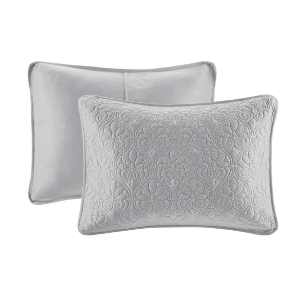 JLA Home Madison Park - 3 Reversible Quilt Set with Textured Stitching, Breathable Prewashed Cotton Fill, Antimicrobial Protection, Machine Washable Grey MP13-1370