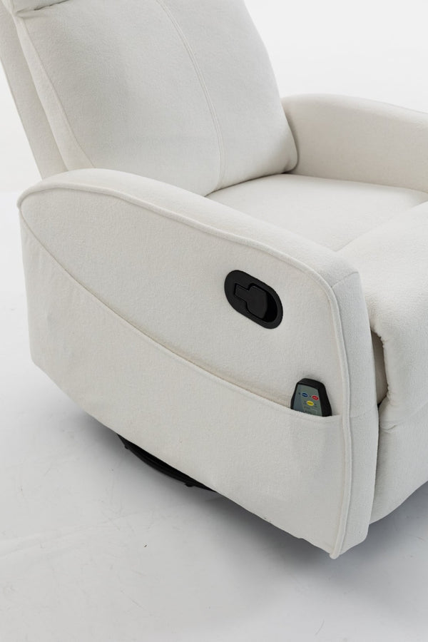 English Elm Short Plush Swivel Recliner Armchair with 360 Degree Rotation for Living Room Cream White W547P437353