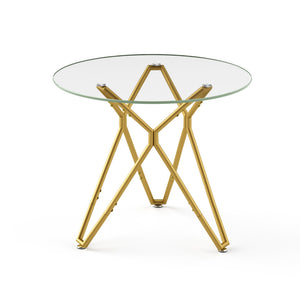 English Elm 35.4-Inch Round Tempered Glass Dining Table – Stylish Gold Finish For 1-4 People, Space-Saving Design W1162P306709