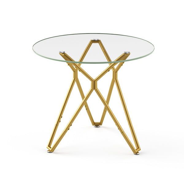 English Elm 35.4-Inch Round Tempered Glass Dining Table – Stylish Gold Finish For 1-4 People, Space-Saving Design W1162P306709