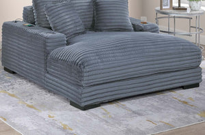 English Elm Modern Fur-Like Jumbo Corduroy Chaise Lounge with Cup Holders USB Port Plush Pillows Wooden Legs Gray 68 L x 59 W x 21 H B011P396716