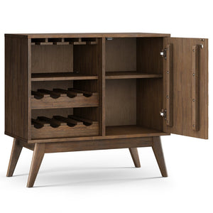 English Elm Clarkson Solid Acacia Wine Cabinet with Rack and Stemware Storage Mid-century Style B136P362545