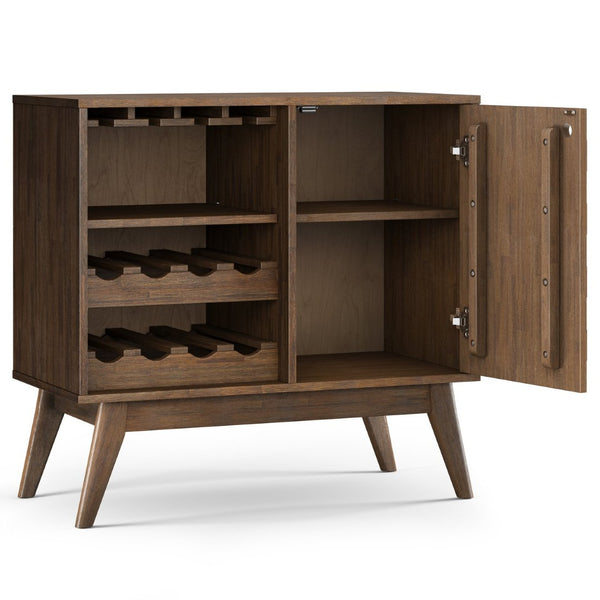 English Elm Clarkson Solid Acacia Wine Cabinet with Rack and Stemware Storage Mid-century Style B136P362545