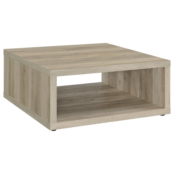 English Elm Flint Square Coffee Table - Distressed Pine Finish, Durable Melamine, Modern Rustic Design, 35.5" Wide B062P299837