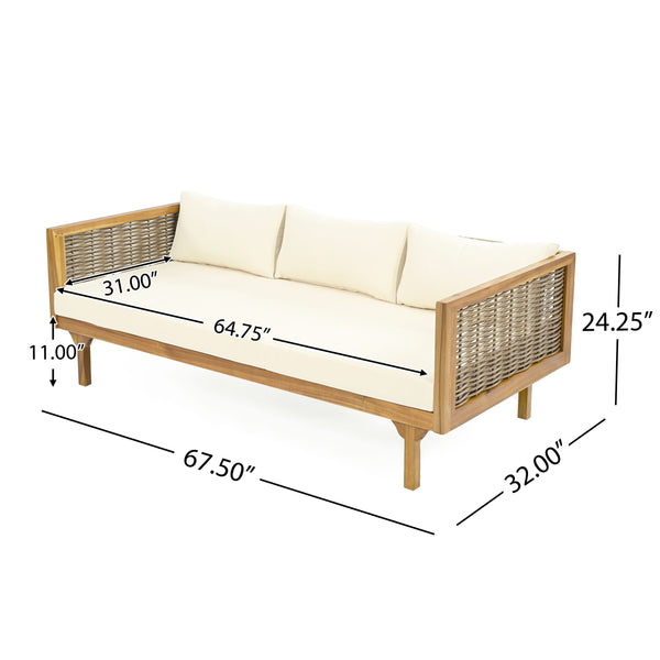 English Elm Christopher Knight Home® - Claremont 3-Seater Daybed With Rattan Arms – Stylish Beige Cushions For Indoor & Outdoor Relaxation N770P205570B