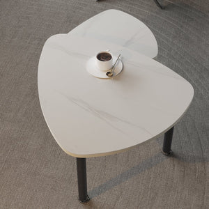 English Elm 360 Rotatable Sintered Stone Top Coffee Table with Sliding Function, Modern Marble-Look Surface & Wood Legs White+Black W2899P372758