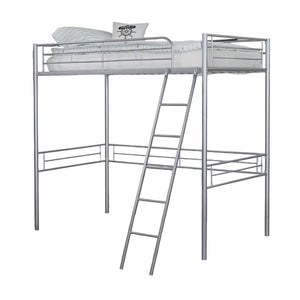 English Elm Twin Modern Loft Bed with Built-In Ladder for Space-Saving Study, Storage or Play Area, Metal Frame Silver 81 L x 14 W x 8 H B2741P348864
