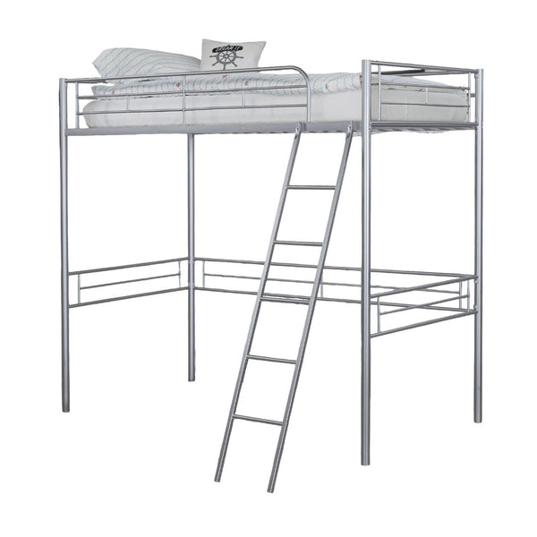 English Elm Twin Modern Loft Bed with Built-In Ladder for Space-Saving Study, Storage or Play Area, Metal Frame Silver 81 L x 14 W x 8 H B2741P348864