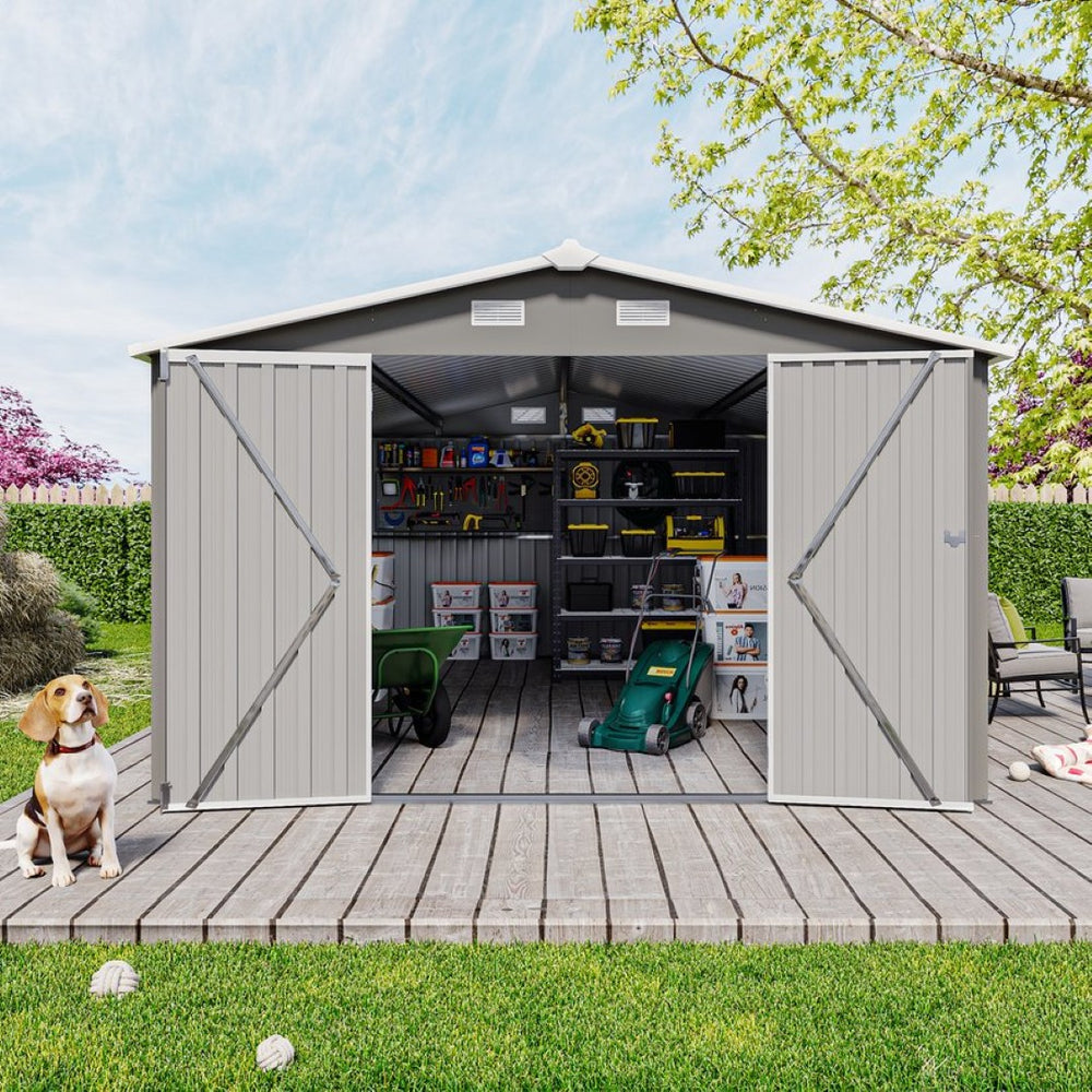 English Elm Campcraft Steel Utility Shed 10x14 Ft with Lockable Doors Vents and Sloped Roof W1598P287578