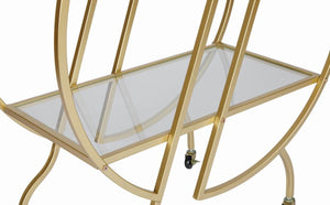 English Elm Gold Rolling Bar Cart with Mirrored Glass Shelves and Lockable Wheels for Glam Spaces W3123P480999