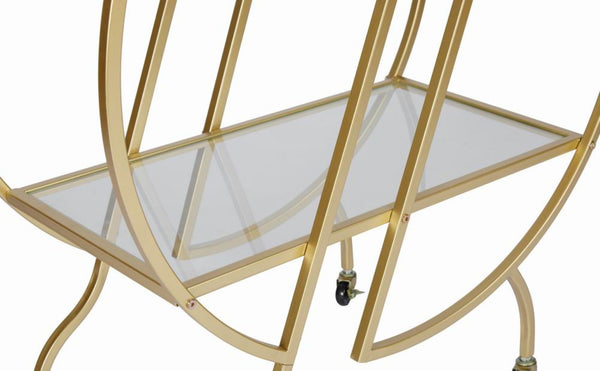 English Elm Gold Rolling Bar Cart with Mirrored Glass Shelves and Lockable Wheels for Glam Spaces W3123P480999