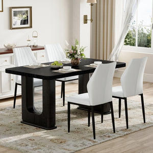 English Elm Table Set: Modern 64.5" Black Wood Textured Dining Table With 4 Stylish Pu Chairs For Comfort & Style W1151S04306-GIGA