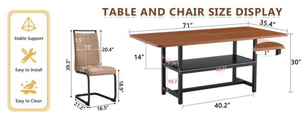 English Elm Table Walnut Grain Dining Set With 8 Stylish Brown Technology Fabric Chairs And Storage Shelf W1151S04281-GIGA