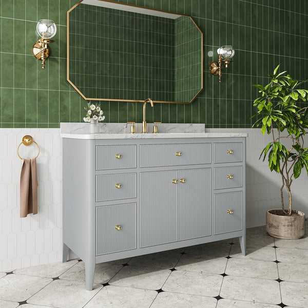 English Elm Fully Assembled 48" Grey Single Sink Bathroom Vanity with Solid Rubberwood, Carrara Top, Soft-Close Drawers W1826P308981