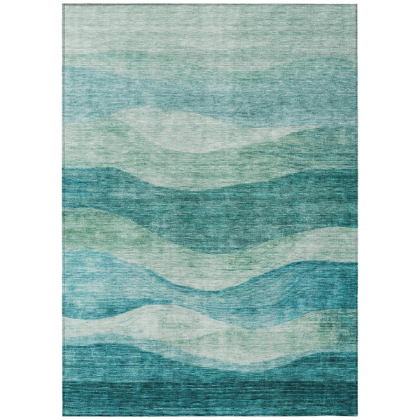 HomeRoots 5' Teal Blue and Aqua Abstract Area Rug - Durable, Washable, Stylish for Indoor and Outdoor Spaces 10' X 14' 605000