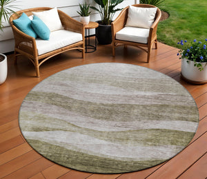 Homeroots 3' Blush And Brown Abstract Washable Area Rug For Indoor And Outdoor Use - Stylish And Durable Design 8' Round Polyester 605003