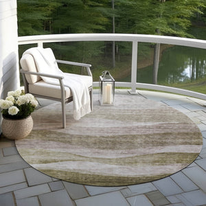 Homeroots 3' Blush And Brown Abstract Washable Area Rug For Indoor And Outdoor Use - Stylish And Durable Design 8' Round Polyester 605003