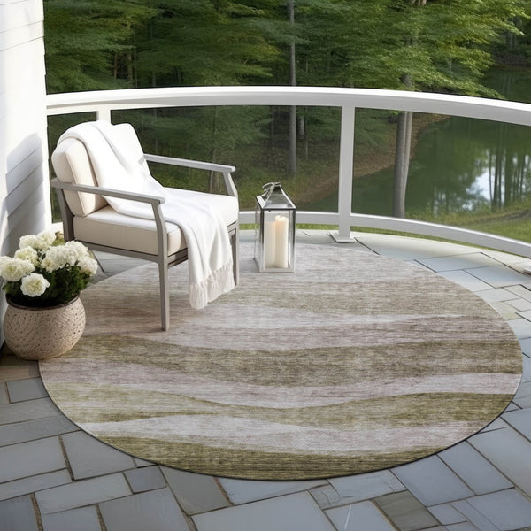 Homeroots 3' Blush And Brown Abstract Washable Area Rug For Indoor And Outdoor Use - Stylish And Durable Design 8' Round Polyester 605003