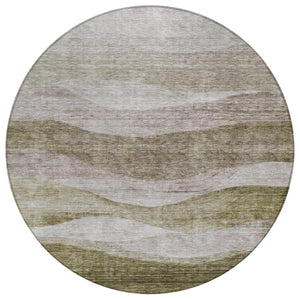 HomeRoots 5' Stylish Taupe and Beige Abstract Indoor Outdoor Area Rug - Durable, Washable, and Versatile Design 8' Round 605003