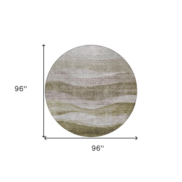 Homeroots 3' Blush And Brown Abstract Washable Area Rug For Indoor And Outdoor Use - Stylish And Durable Design 8' Round Polyester 605003