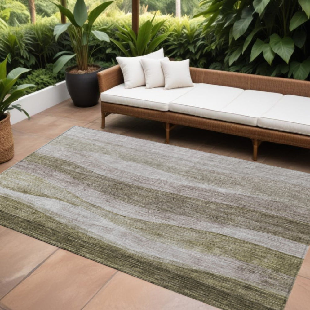 HomeRoots 5' Stylish Taupe and Beige Abstract Indoor Outdoor Area Rug - Durable, Washable, and Versatile Design 8' X 10' 605004