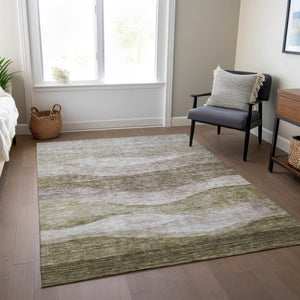 HomeRoots 5' Stylish Taupe and Beige Abstract Indoor Outdoor Area Rug - Durable, Washable, and Versatile Design 10' X 14' 605006