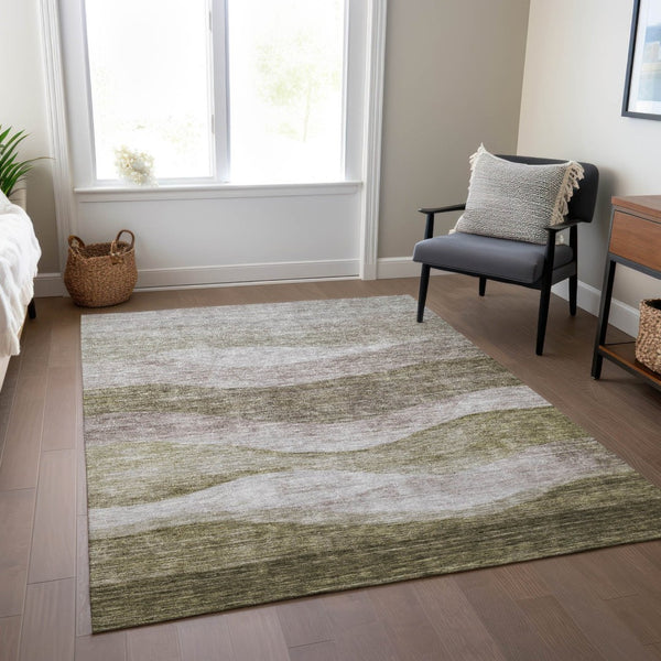 HomeRoots 5' Stylish Taupe and Beige Abstract Indoor Outdoor Area Rug - Durable, Washable, and Versatile Design 10' X 14' 605006