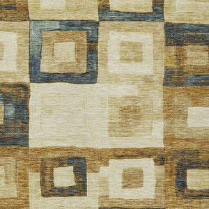 Homeroots 3' Stylish Beige Gold & Denim Blue Geometric Indoor-outdoor Area Rug - Durable, Washable & Versatile 3' X 5' Polyester 605007