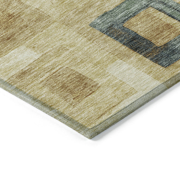 Homeroots 3' Stylish Beige Gold & Denim Blue Geometric Indoor-outdoor Area Rug - Durable, Washable & Versatile 8' X 10' Polyester 605010