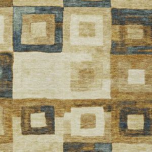 Homeroots 3' Stylish Beige Gold & Denim Blue Geometric Indoor-outdoor Area Rug - Durable, Washable & Versatile 8' X 10' Polyester 605010