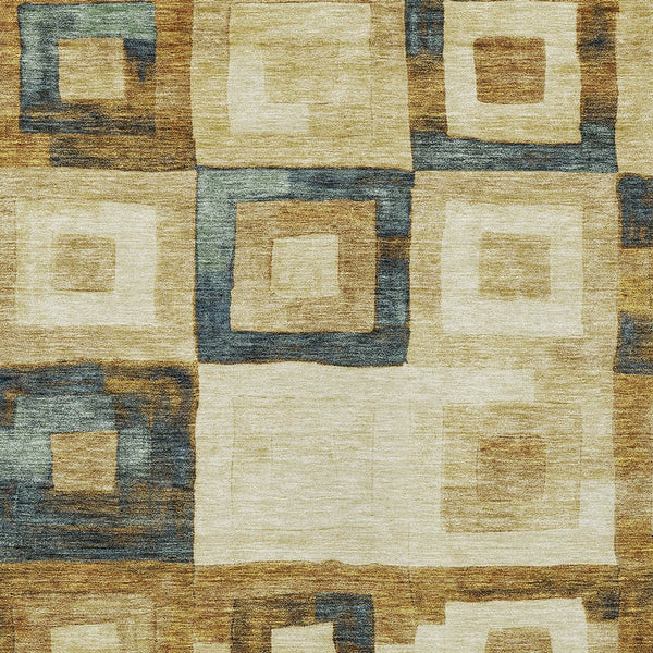 Homeroots 3' Stylish Beige Gold & Denim Blue Geometric Indoor-outdoor Area Rug - Durable, Washable & Versatile 9' X 12' Polyester 605011