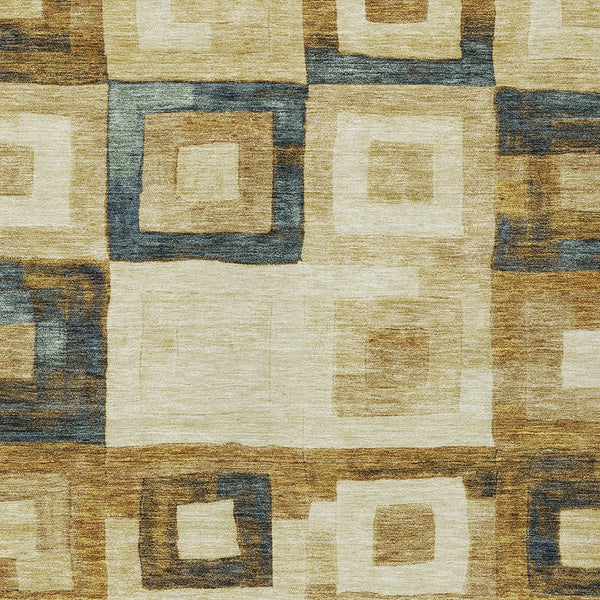 Homeroots 3' Stylish Beige Gold & Denim Blue Geometric Indoor-outdoor Area Rug - Durable, Washable & Versatile 10' X 14' Polyester 605012