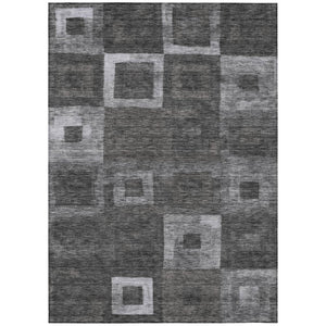 HomeRoots 5' Black and Gray Geometric Washable Area Rug for Indoor and Outdoor Use - Durable & Stylish Design 5' X 8' 605014