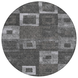 HomeRoots 5' Black and Gray Geometric Washable Area Rug for Indoor and Outdoor Use - Durable & Stylish Design 8' Round 605015