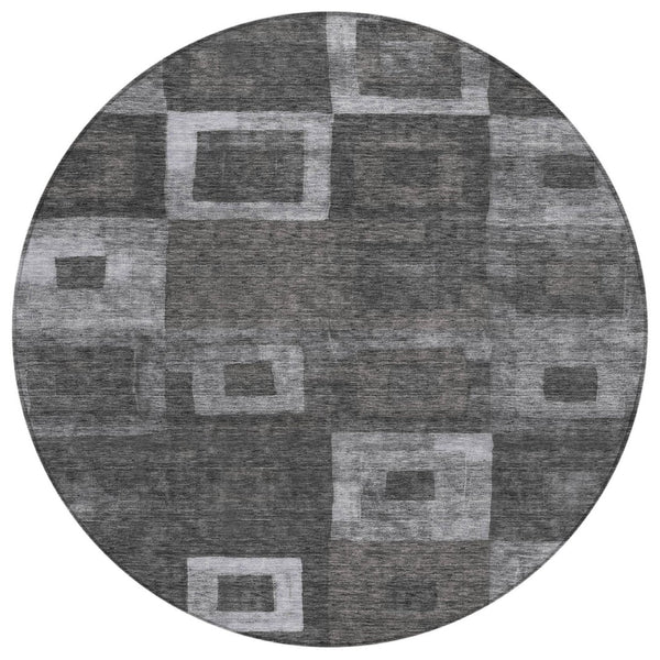 HomeRoots 5' Black and Gray Geometric Washable Area Rug for Indoor and Outdoor Use - Durable & Stylish Design 8' Round 605015