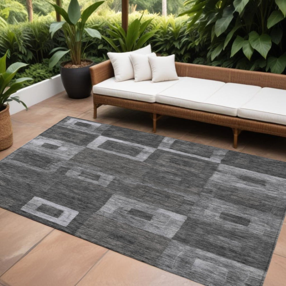HomeRoots 5' Black and Gray Geometric Washable Area Rug for Indoor and Outdoor Use - Durable & Stylish Design 8' X 10' 605016