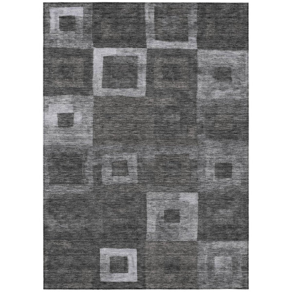 HomeRoots 5' Black and Gray Geometric Washable Area Rug for Indoor and Outdoor Use - Durable & Stylish Design 10' X 14' 605018