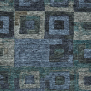Homeroots 3' Stylish Beige Gold & Denim Blue Geometric Indoor-outdoor Area Rug - Durable, Washable & Versatile 3' X 5' Polyester 605019