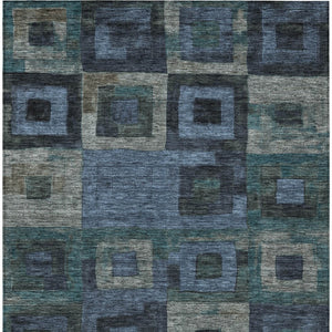 Homeroots 3' Stylish Beige Gold & Denim Blue Geometric Indoor-outdoor Area Rug - Durable, Washable & Versatile 5' X 8' Polyester 605020