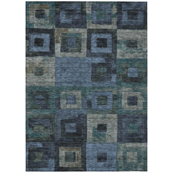 HomeRoots 5' Modern Geometric Washable Area Rug in Blue-Gray and Charcoal for Indoor/Outdoor Spaces 5' X 8' 605020