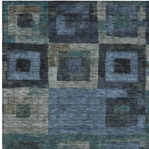 Homeroots 3' Stylish Beige Gold & Denim Blue Geometric Indoor-outdoor Area Rug - Durable, Washable & Versatile 5' X 8' Polyester 605020