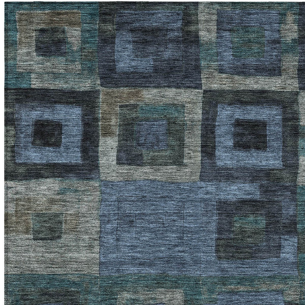 Homeroots 3' Stylish Beige Gold & Denim Blue Geometric Indoor-outdoor Area Rug - Durable, Washable & Versatile 5' X 8' Polyester 605020