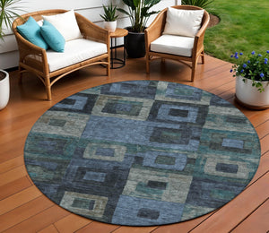 Homeroots 3' Stylish Beige Gold & Denim Blue Geometric Indoor-outdoor Area Rug - Durable, Washable & Versatile 8' Round Polyester 605021